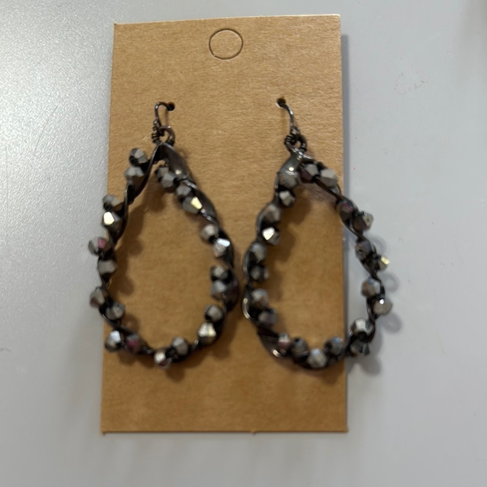 Elegant Black/Silver Beaded Hoop Earrings